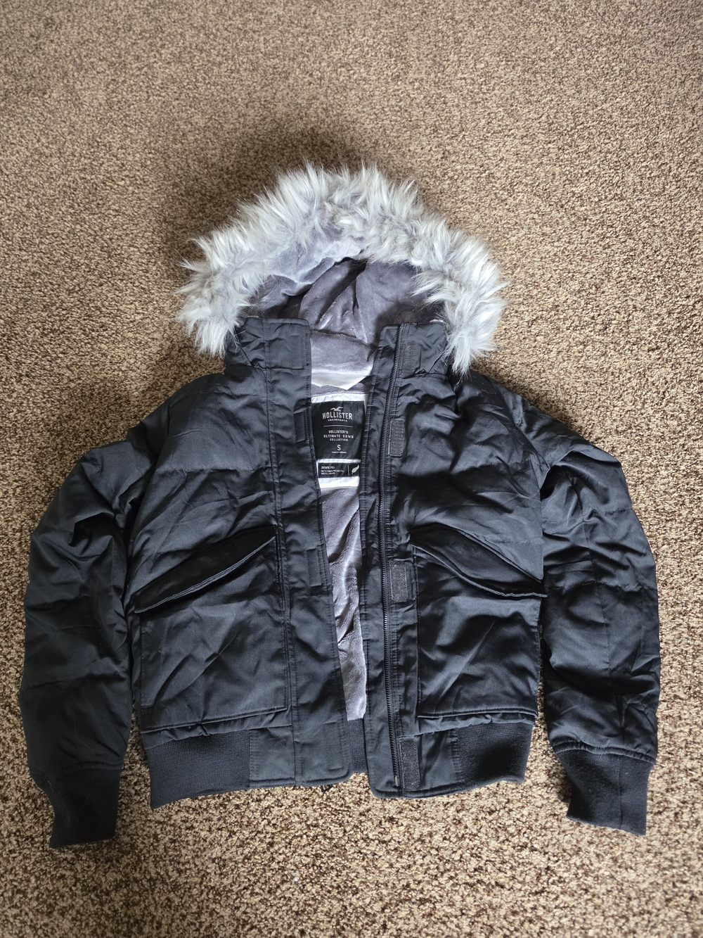 Y2K Hollister Ultimate Down Puffer Jacket Womens Size Small Faux Fur Hood
